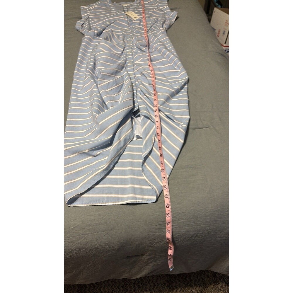 Veronica Beard Ruched Shirt Dress Blue and White Stripe Size 16 - Picture 9 of 13